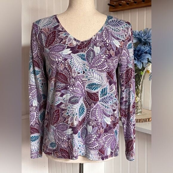 BOGO 
Stunning Array Of Purple Leaf Long-sleeve Top - Picture 1 of 12